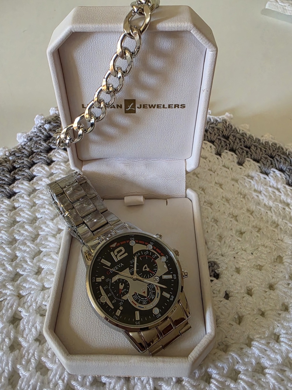 Geneva Men's Quartz Chronograph Wristwatch and Bracelet set
